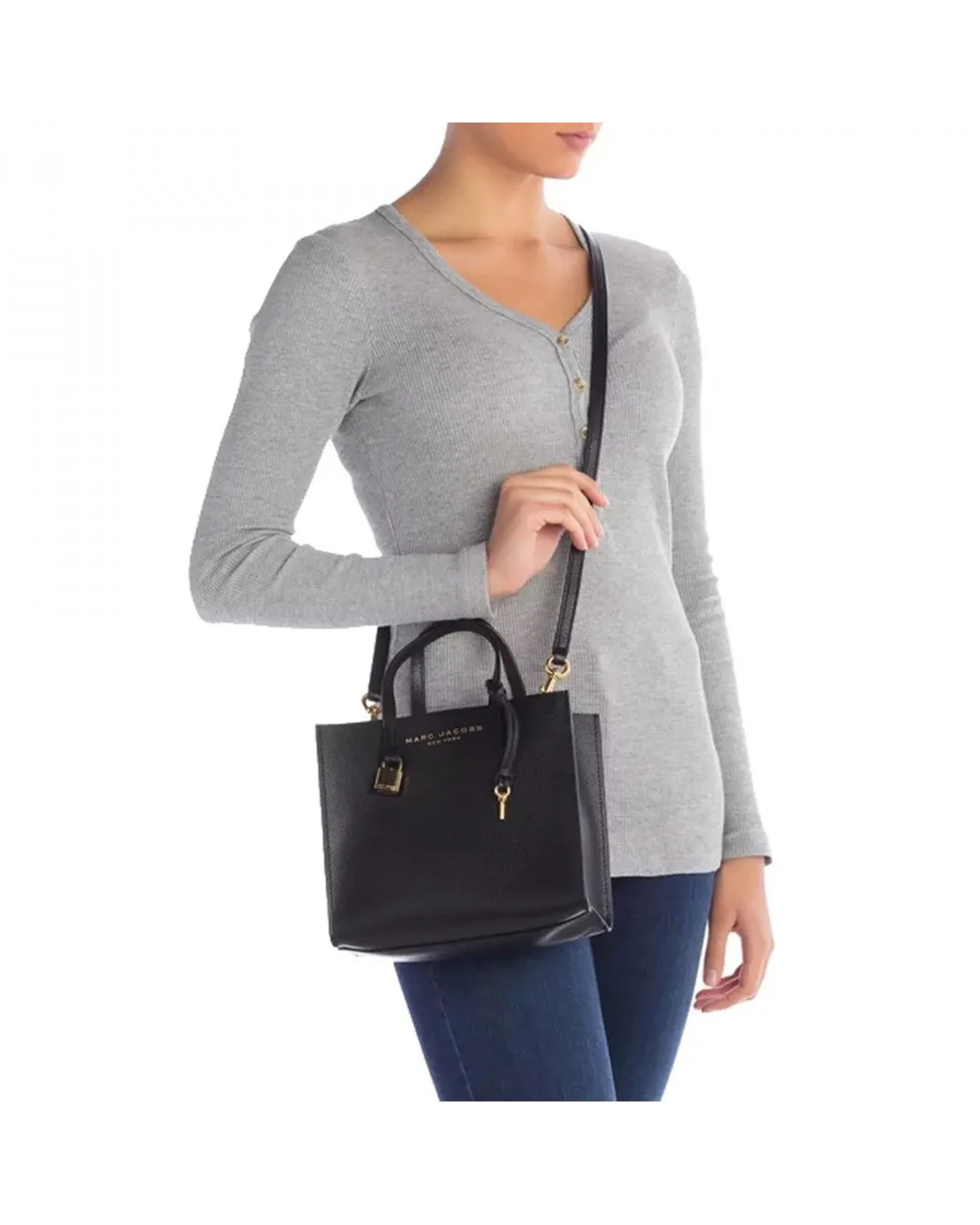 The Leather Mini Grind Tote Bag - Black