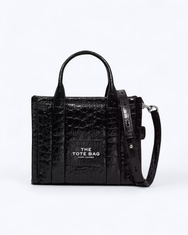 The Tote Bag Medium Croc-Embossed - Black