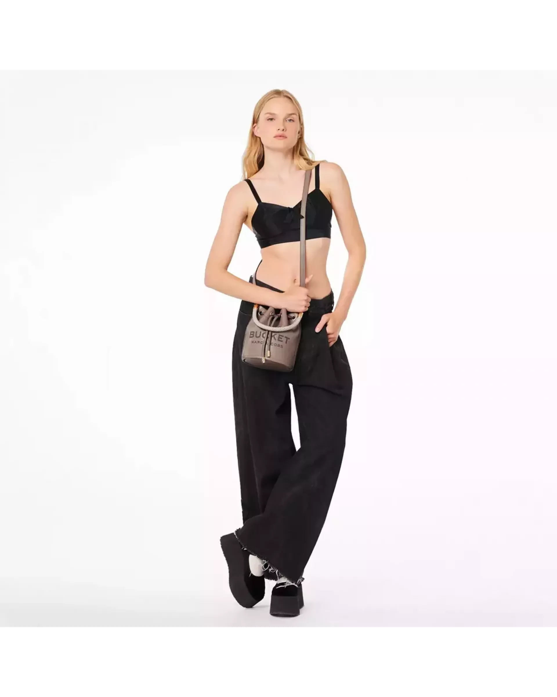 The Leather Mini Bucket Bag - Cement