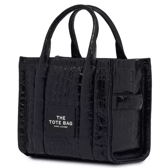 The Tote Bag Medium Croc-Embossed - Black