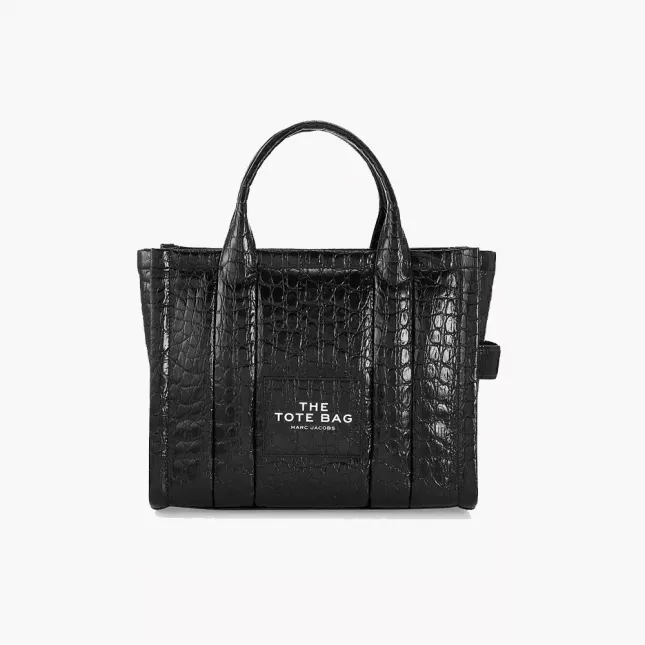 The Tote Bag Medium Croc-Embossed - Black