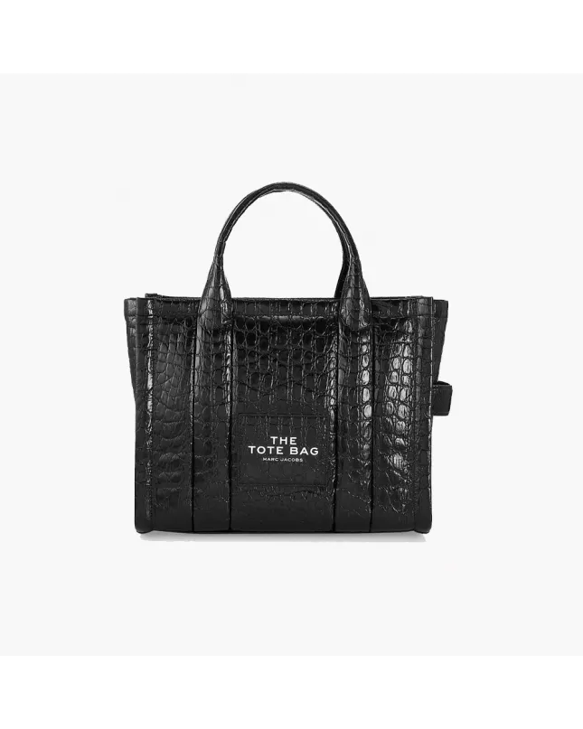 The Tote Bag Medium Croc-Embossed - Black