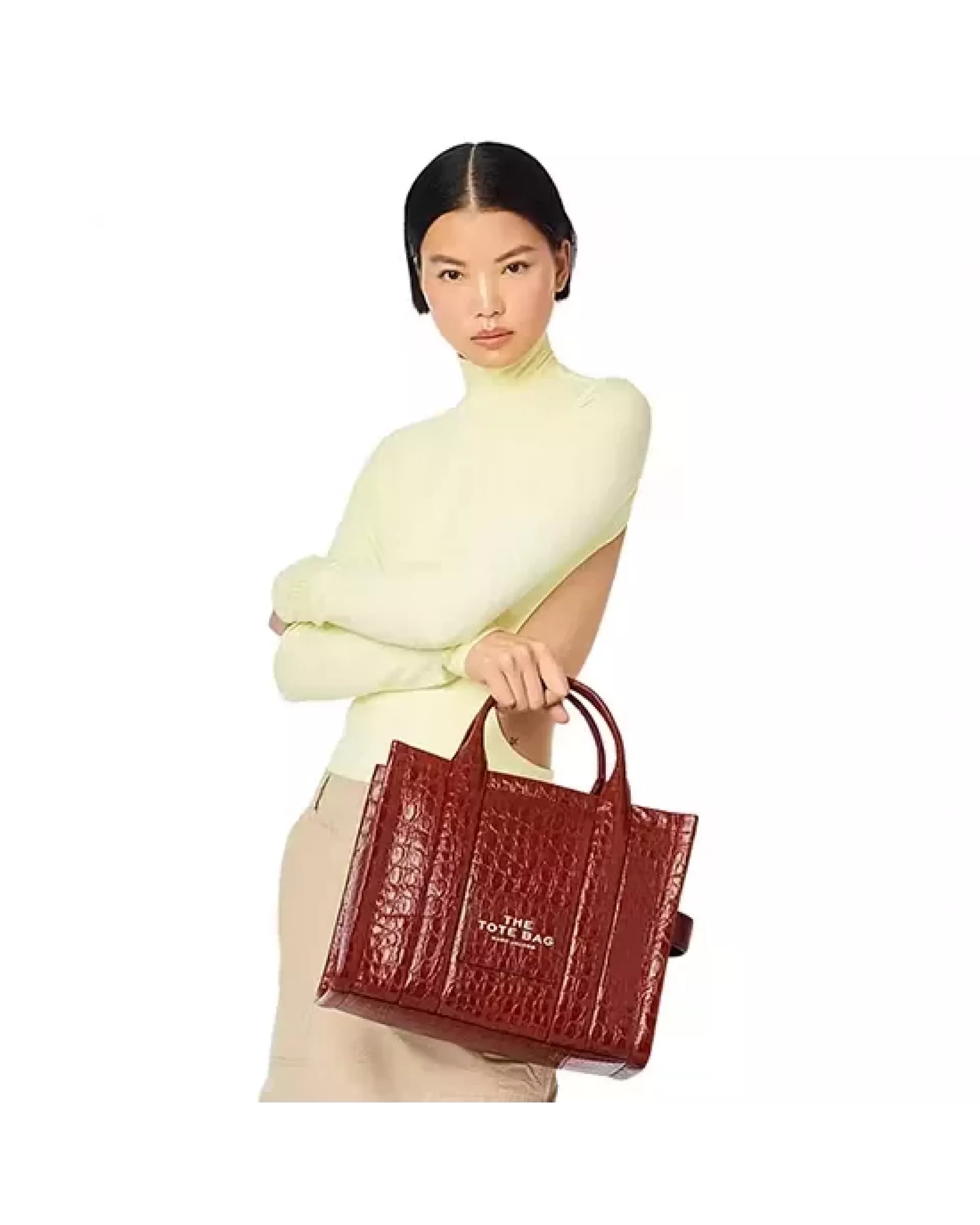 The Tote Bag Small  Croc-Embossed - Spice Brown