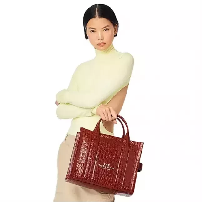 Marc Jacobs The Tote Bag Small  Croc-Embossed - spice brown