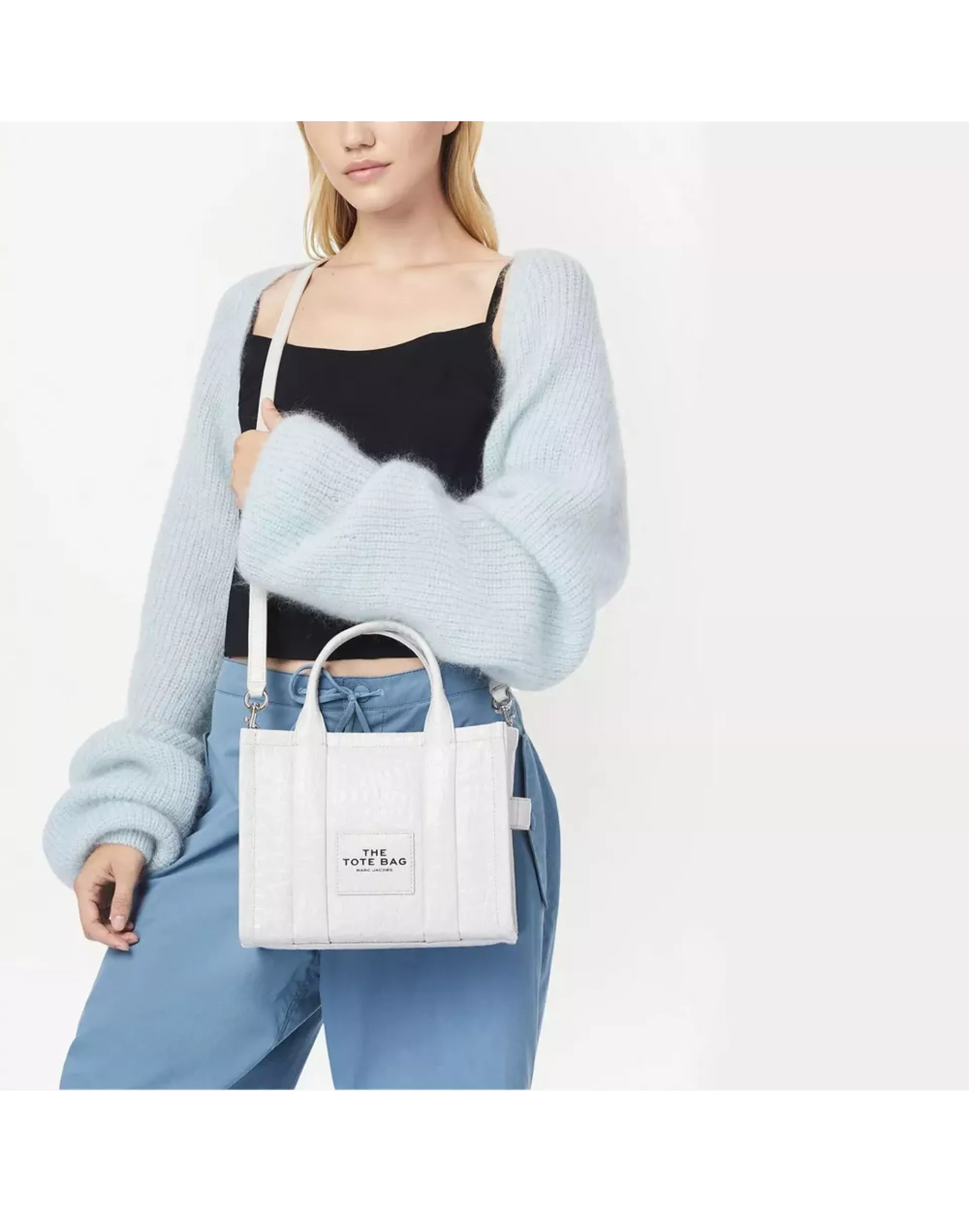 The Tote Bag Small  Croc-Embossed - White