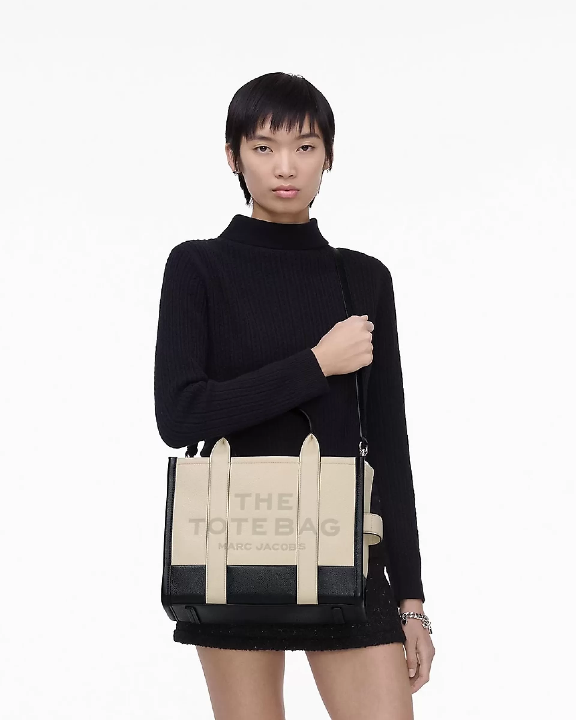 The Tote Bag Leather Colorblock Medium - Ivory Multi